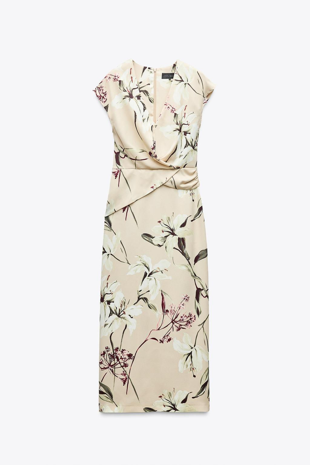 FLORAL PRINT SATIN MIDI DRESS - Zara фото 6