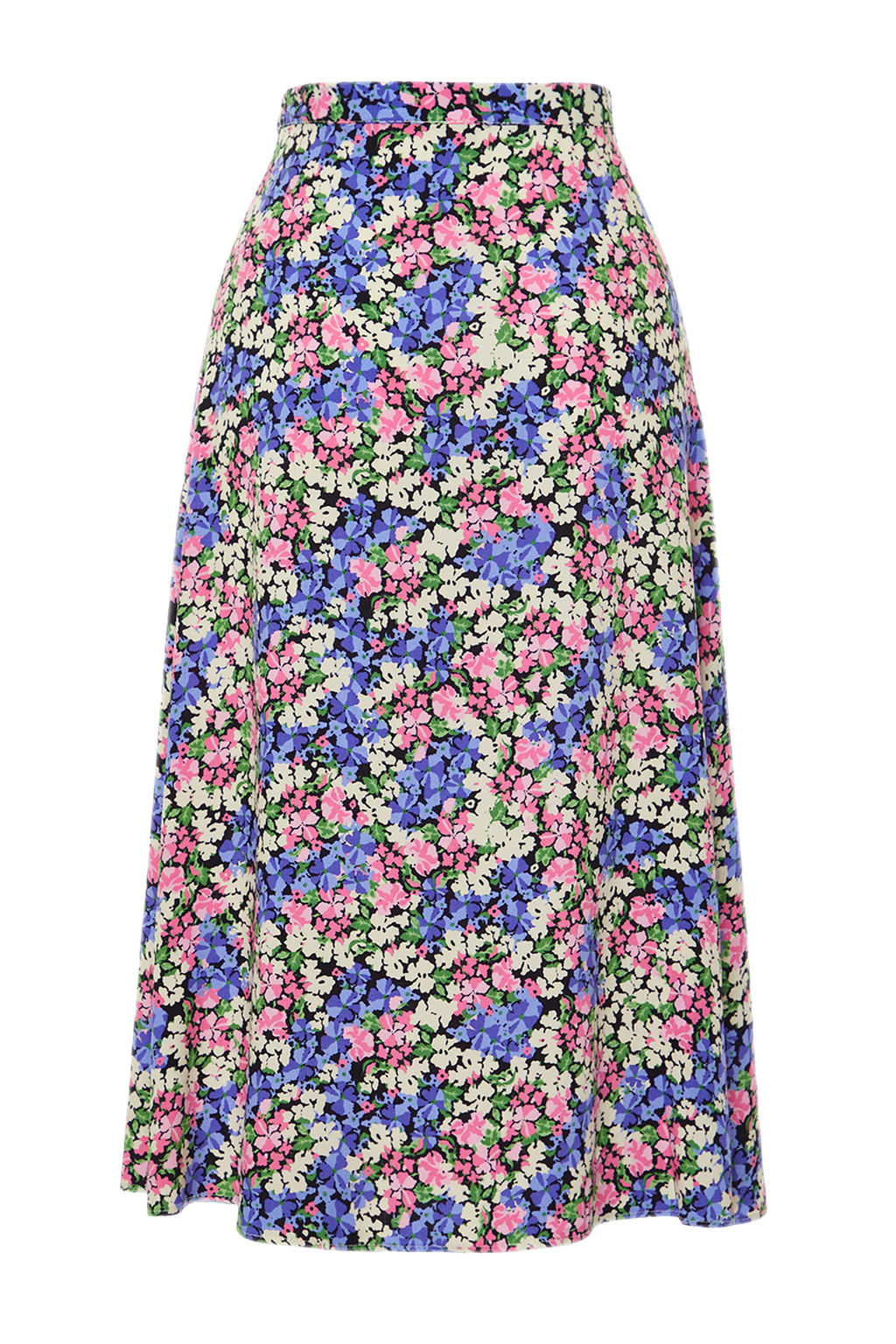 Ac?k Mavi Y?rtmac Detayl? Viskon Kumasl? Cicek Desenli Midi Dokuma Etek TWOSS20ET0230