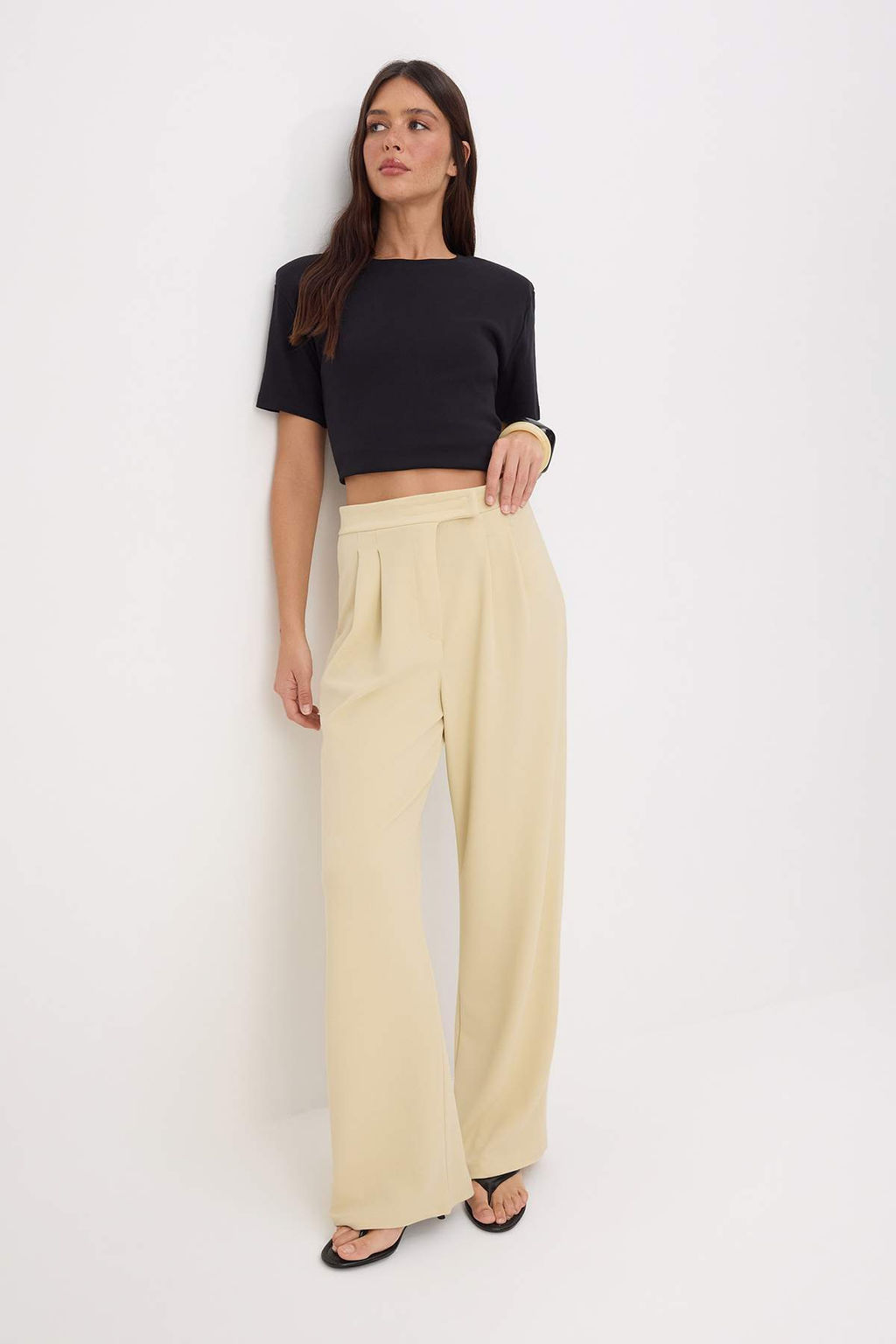 TRENDYOLMILLA Siyah C?rt C?rt Kapamal? Yuksek Bel Pileli Wide Leg/Genis Kesim Orme Pantolon TWOAW24PL00177  фото 68
