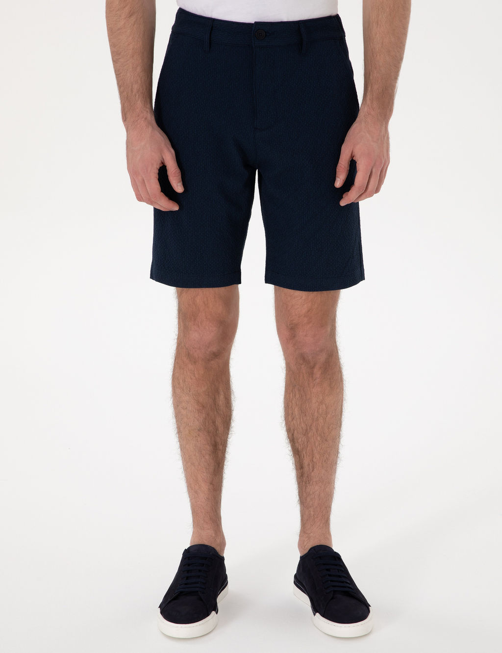 Lacivert Slim Fit Gofre Beli Lastikli Dokuma _ort