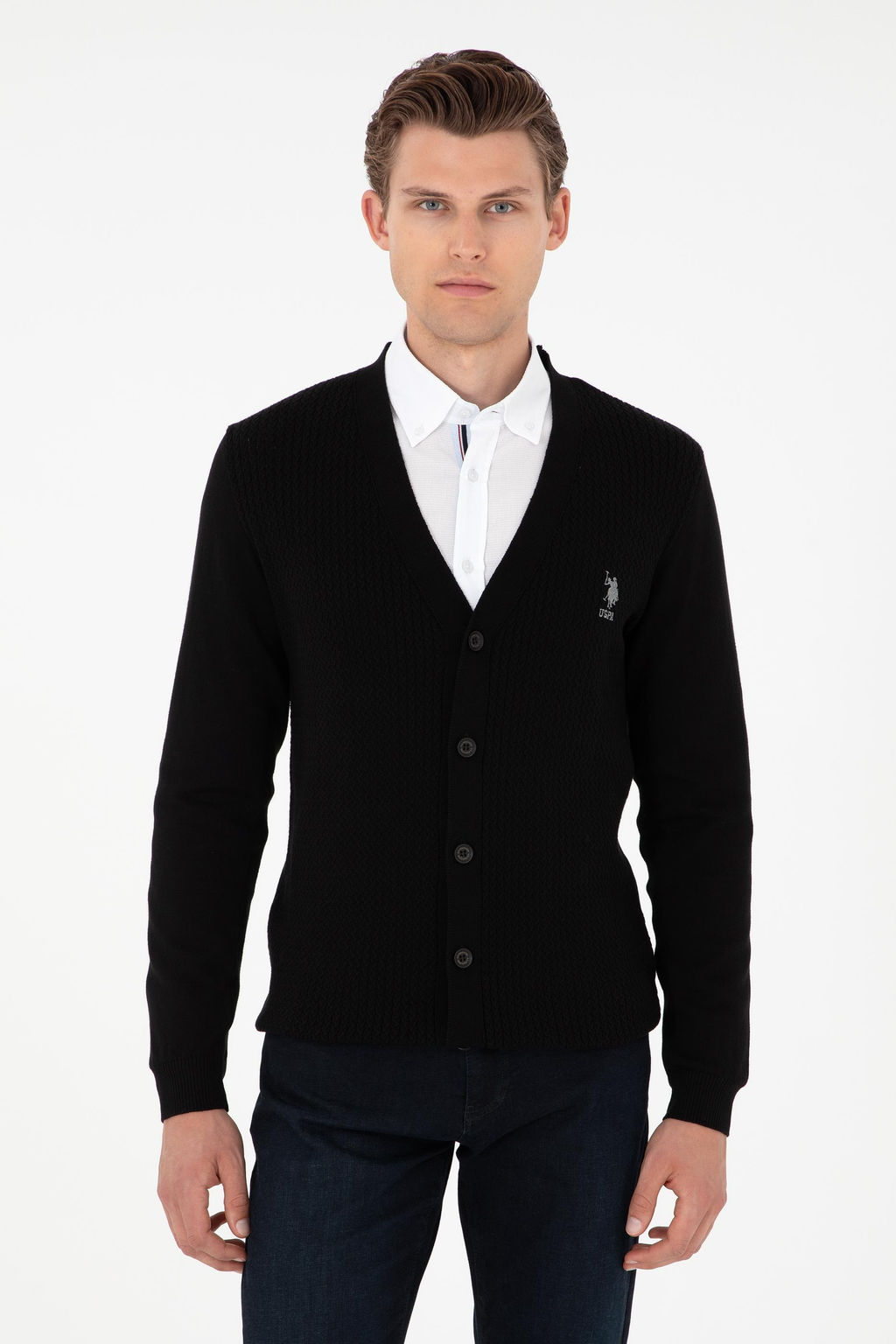 Кардиган мужской U.S. Polo Assn. трикотажный черный хлопок  фото 8