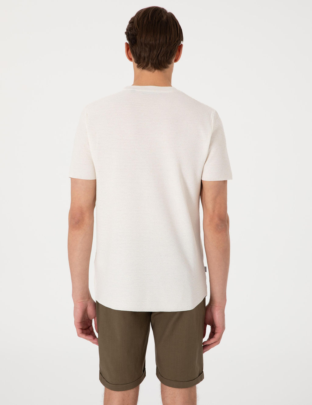 Ekru Slim Fit Keten Kar___ml_ Triko Ti__rt