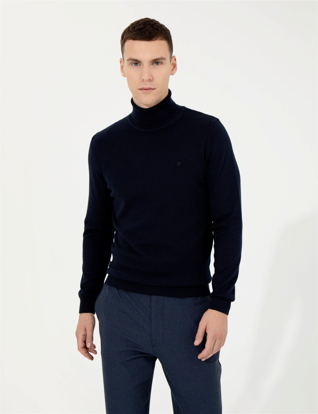 Lacivert Slim Fit Bal_k__ Yaka Basic Triko Kazak