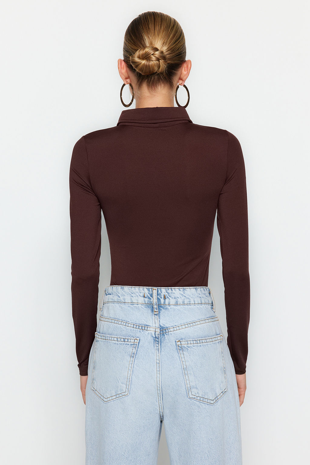 Kahverengi Fermuar Yaka Detayl? Alttan C?tc?tl? Esnek Orme Body TWOAW24BD00005