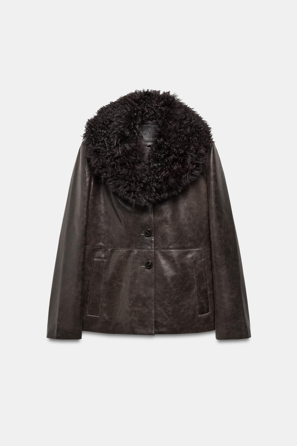 LEATHER JACKET WITH SHEEPSKIN COLLAR ZW COLLECTION LIMITED EDITION - Zara фото 12