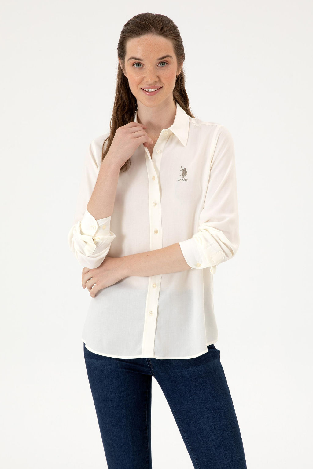 Рубашка U.S. Polo Assn с длинным рукавом белая из вискозы