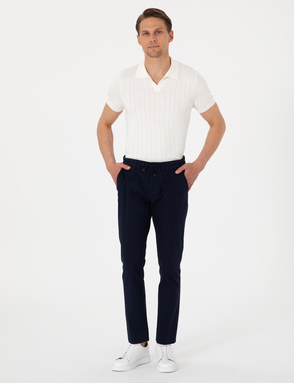 Lacivert Slim Fit Keten G_r_n_ml_ Kanvas Pantolon