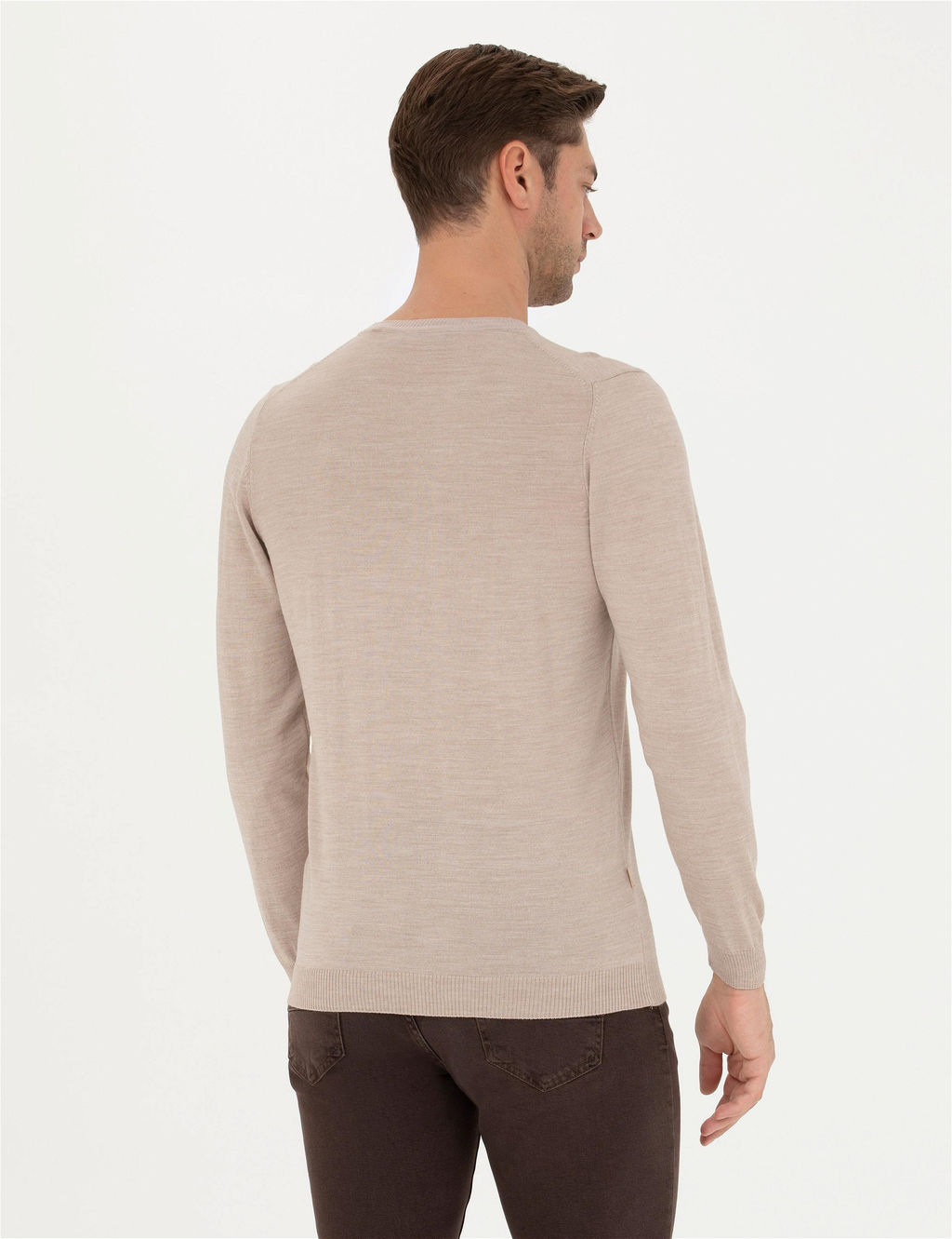 Ta_ Slim Fit Bisiklet Yaka Y_n Kar___ml_ Basic Triko Kazak