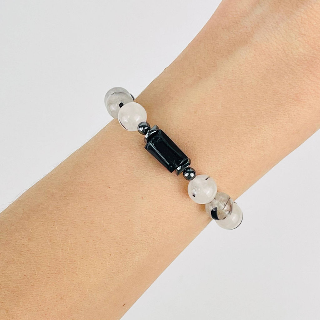 Браслет из Турмалина (Шерл) и Кварца с включениями 20 см