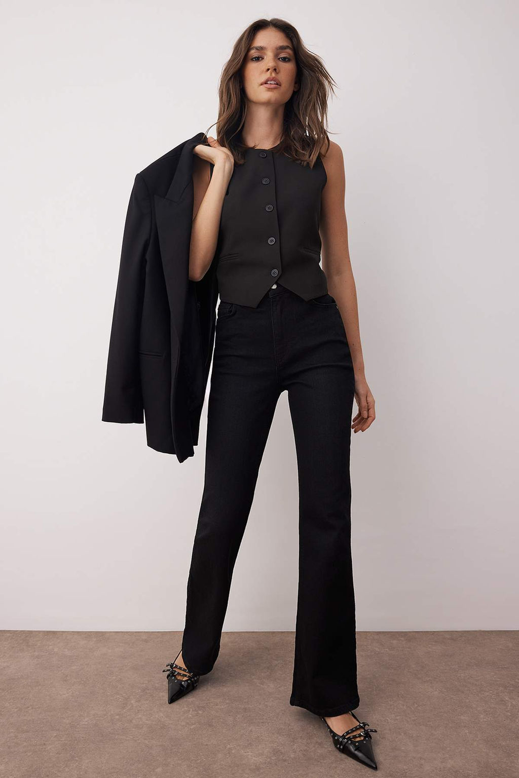 Siyah Normal Bel Comfort Flare Jeans TWOAW26JE00049
