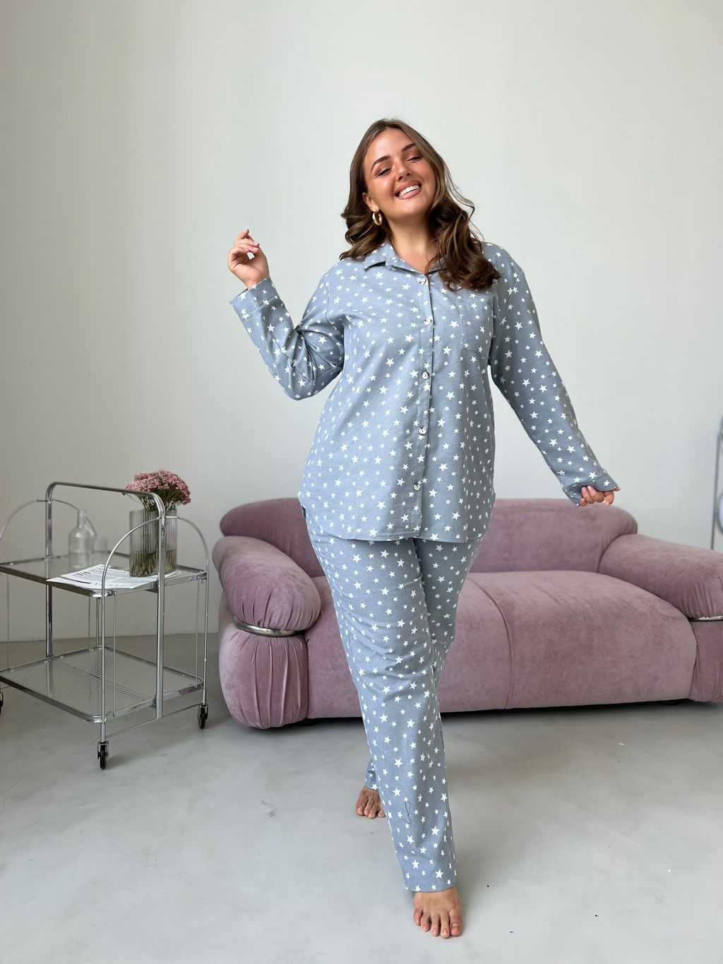 РАСПРОДАЖА Пижама(рубашка+брюки) фланель_О550/серый - Ihomelux фото 3