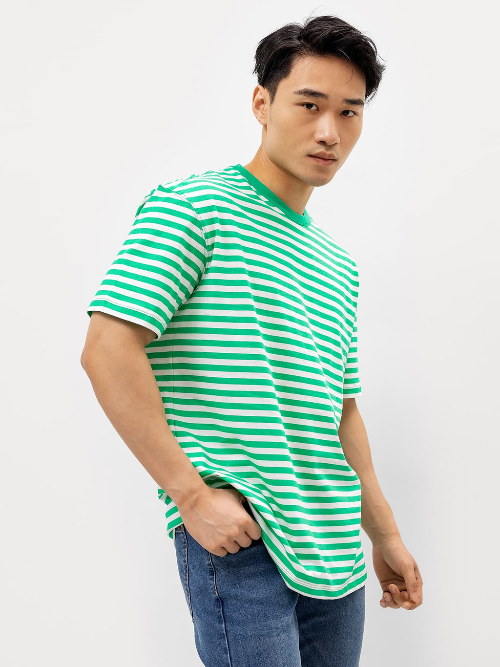 Футболка мужская в зеленую полоску зеленая полоска 111785-1