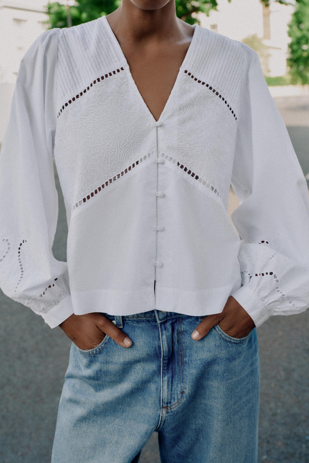 CAMISA POPEL?N BORDADOS / Blanco - Zara фото 7