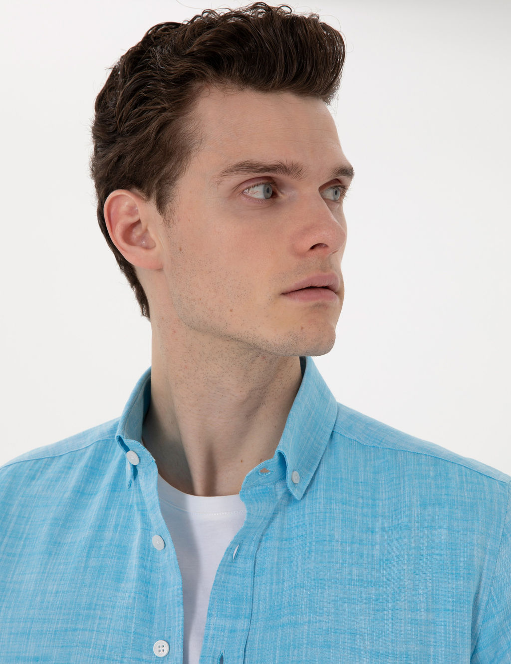 Aqua Keten G_r_n_ml_ Slim Fit Uzun Kollu G_mlek