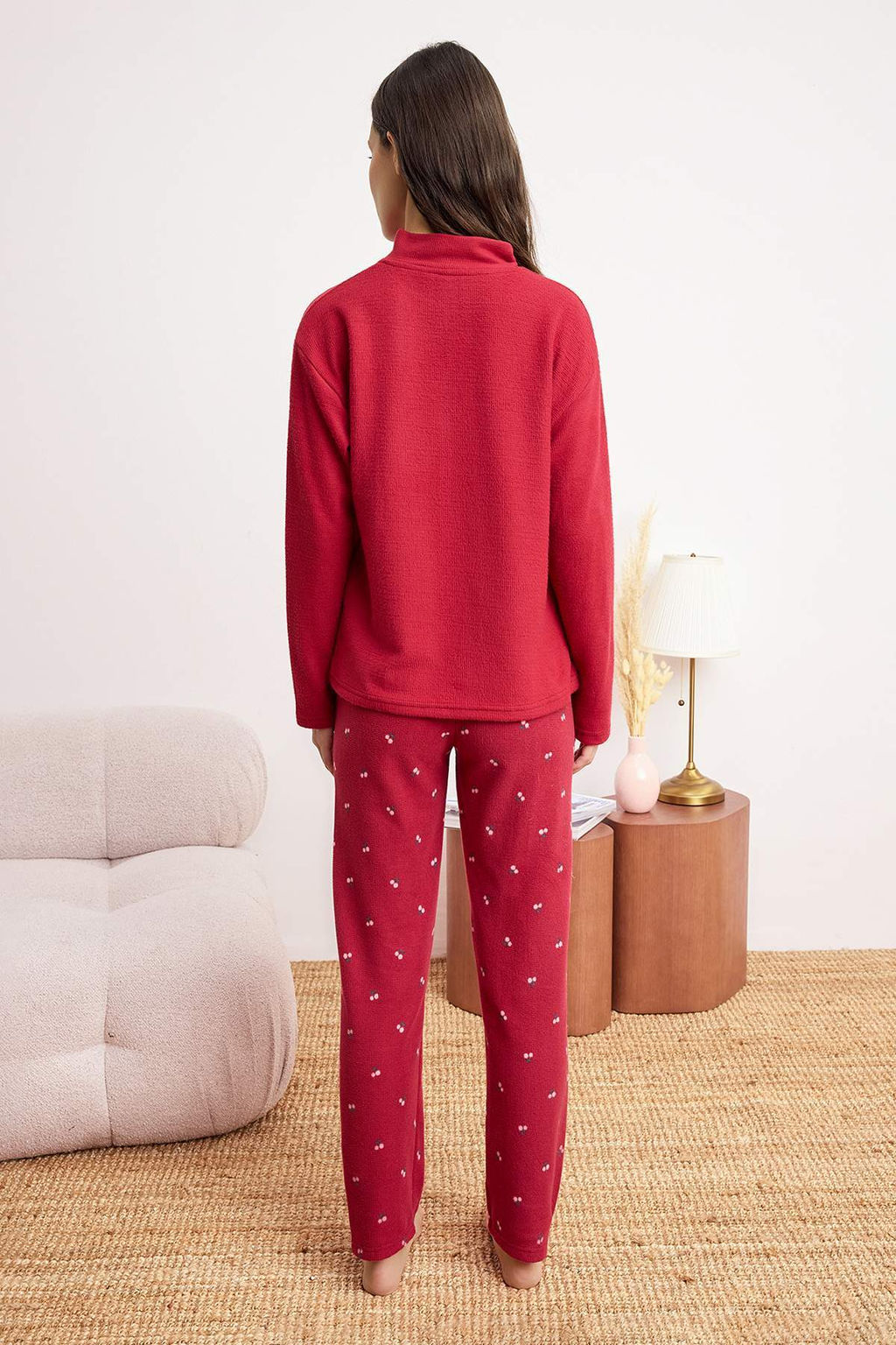 Ekru-K?rm?z? Kirazl? Fermuarl? Yumusak K?sl?k Waffle Orme Pijama Tak?m? THMAW26PT00186 - Trendyolmilla фото 30