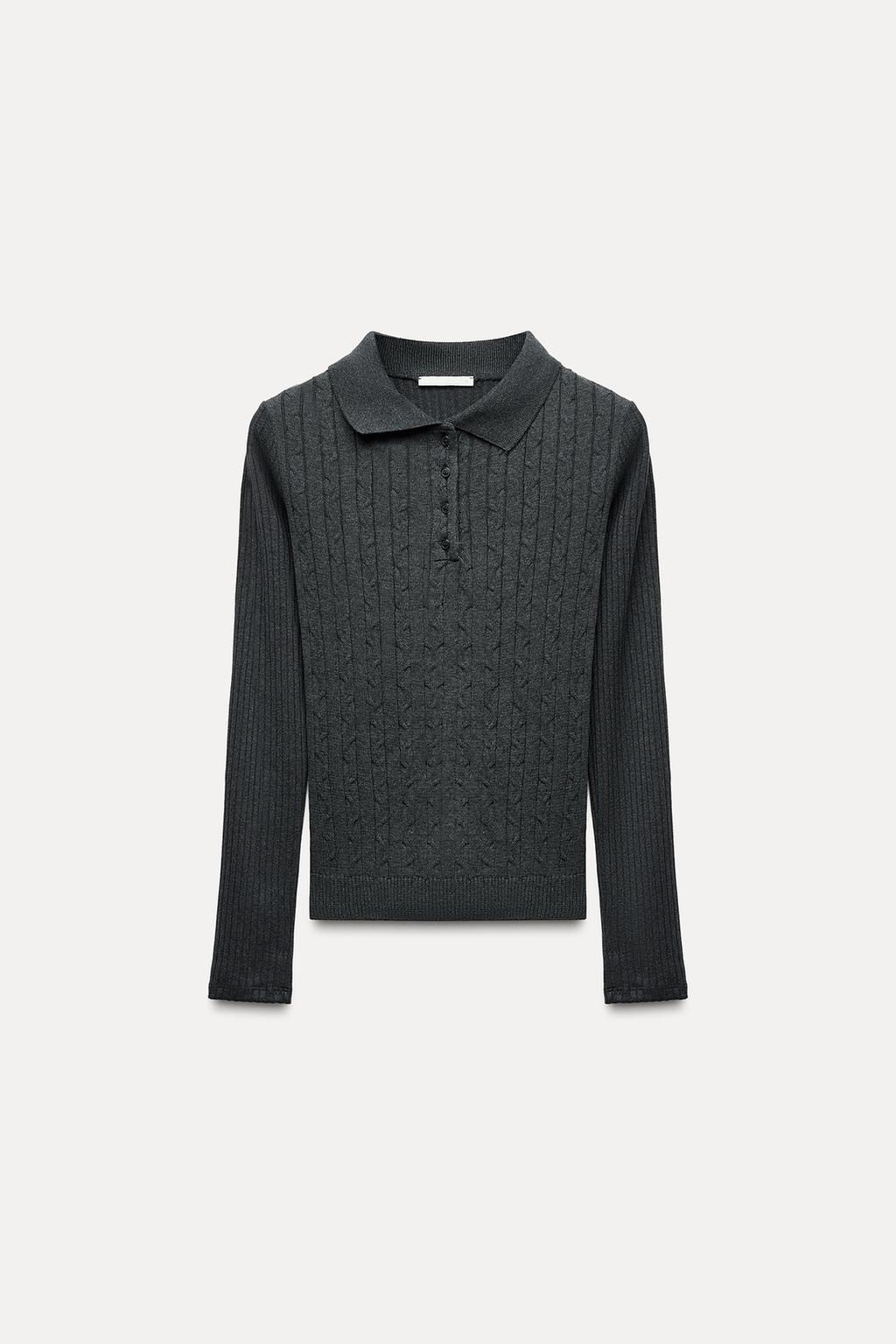 CABLE-KNIT POLO TOP - Zara фото 6