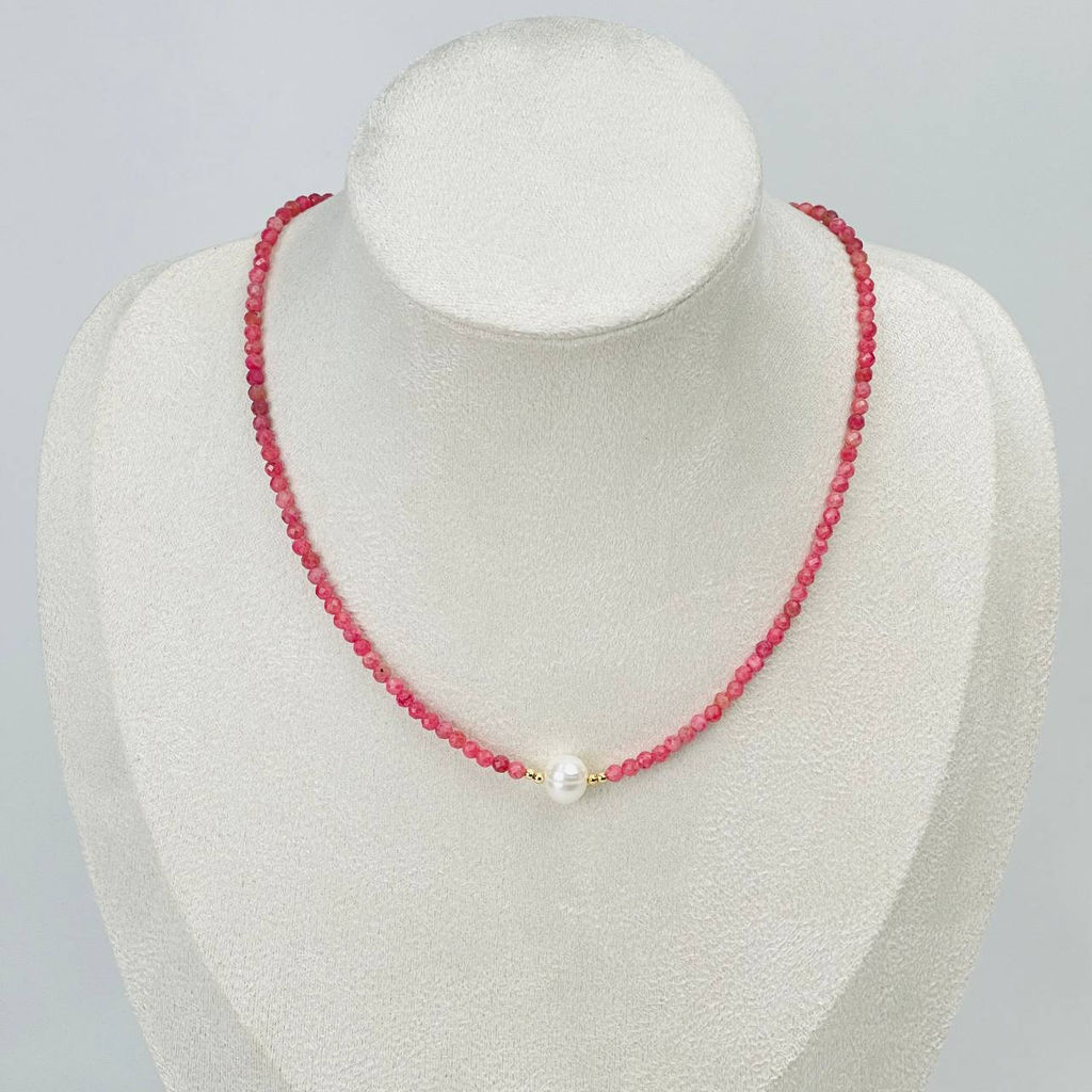 Колье из Родонита и Жемчуга 38 см +