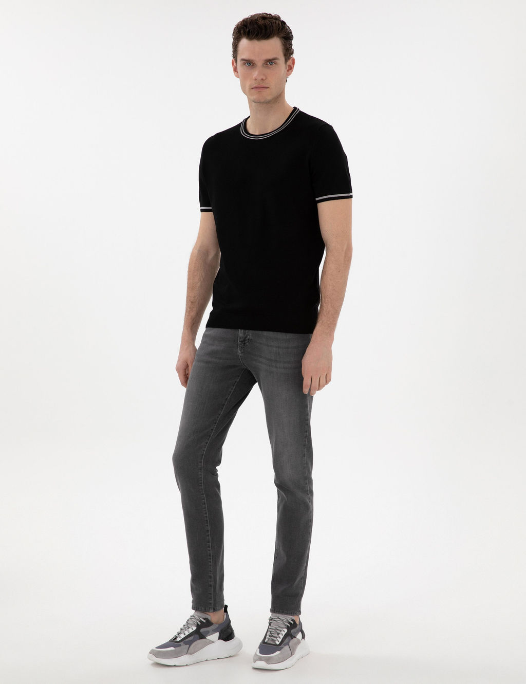 Siyah Slim Fit Bisiklet Yaka Triko Ti__rt - Pierre cardin фото 4