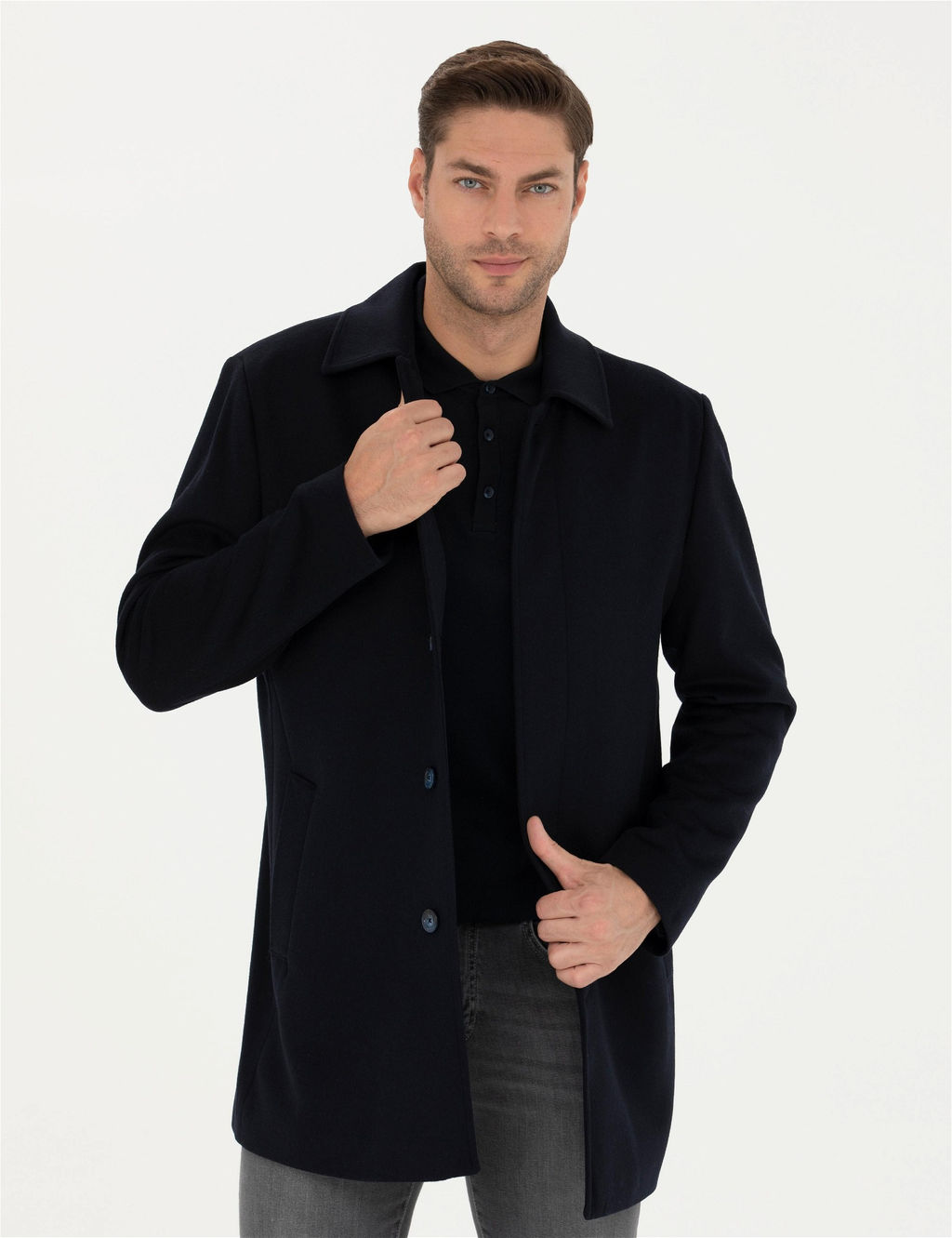 Lacivert Y_n Kar___ml_ Slim Fit Ka_e Kaban - Pierre cardin фото 3