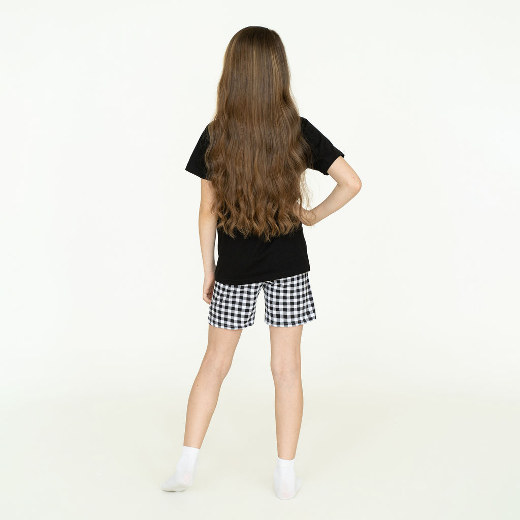 Пижама детская черная клетка спящий мишка