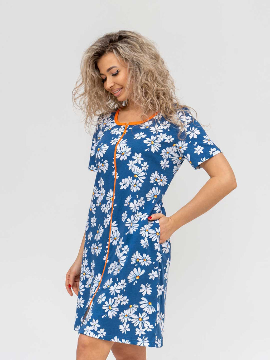 Халат женский, цвет синий белый