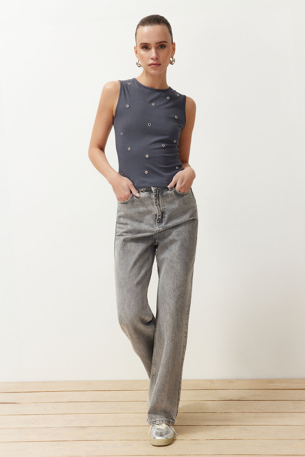 Antrasit Fitted/Vucuda Oturan Bisiklet Yaka Kul Gozu Detayl? Orme Atlet TWOSS24AL00046 - Trendyolmilla фото 3