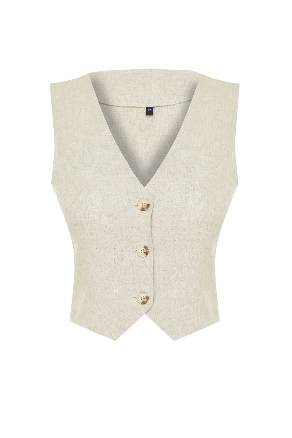 Bej Regular Pamuk Crop Keten Dokuma Yelek TWOSS24YE00024
