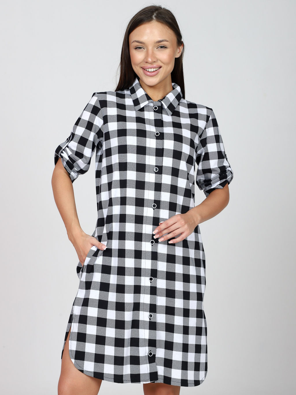 Халат - туника "Серая клетка" (М-679)