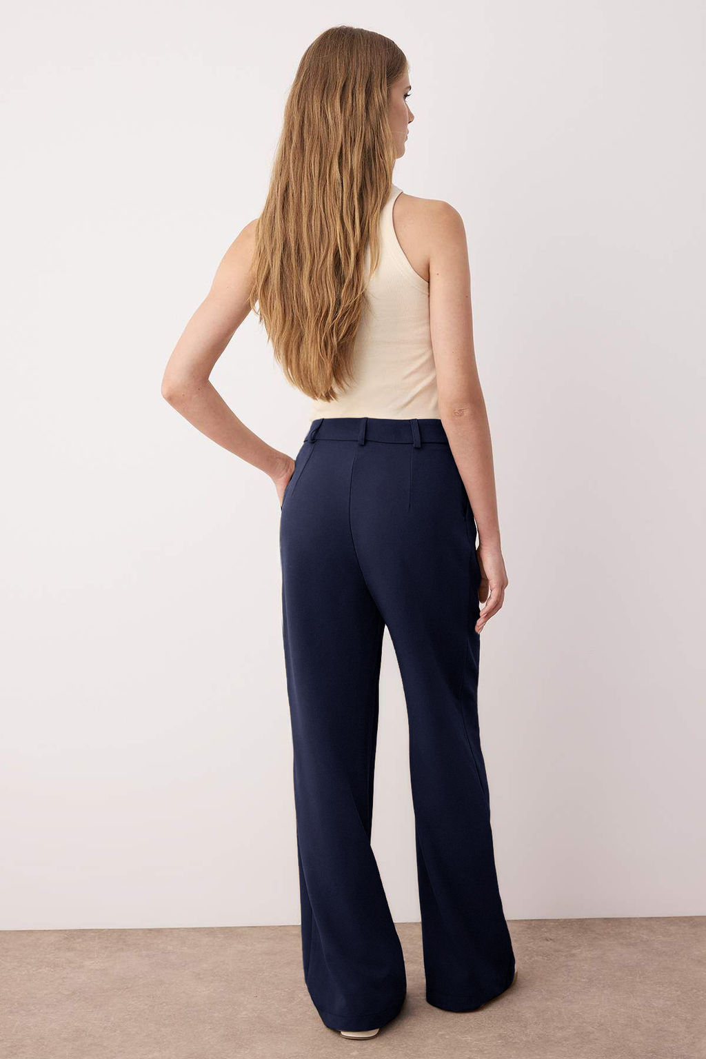 Koyu Lacivert Pilili Wide Leg/Genis Paca Pantolon TWOAW25PL00109