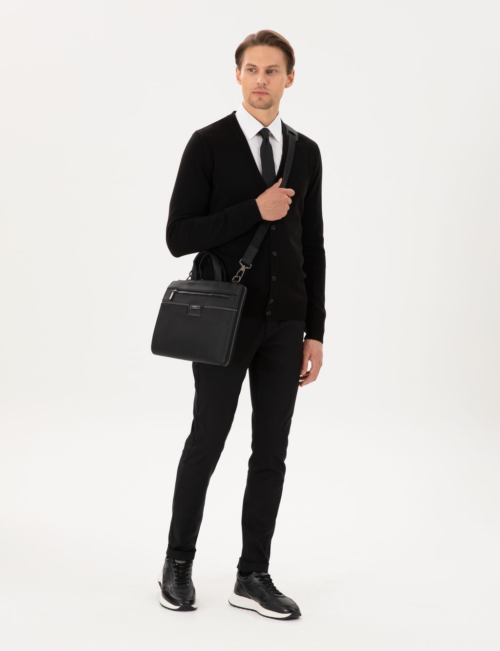 Siyah Slim Fit Beli Lastikli Ba_c_kl_ Kanvas Pantolon