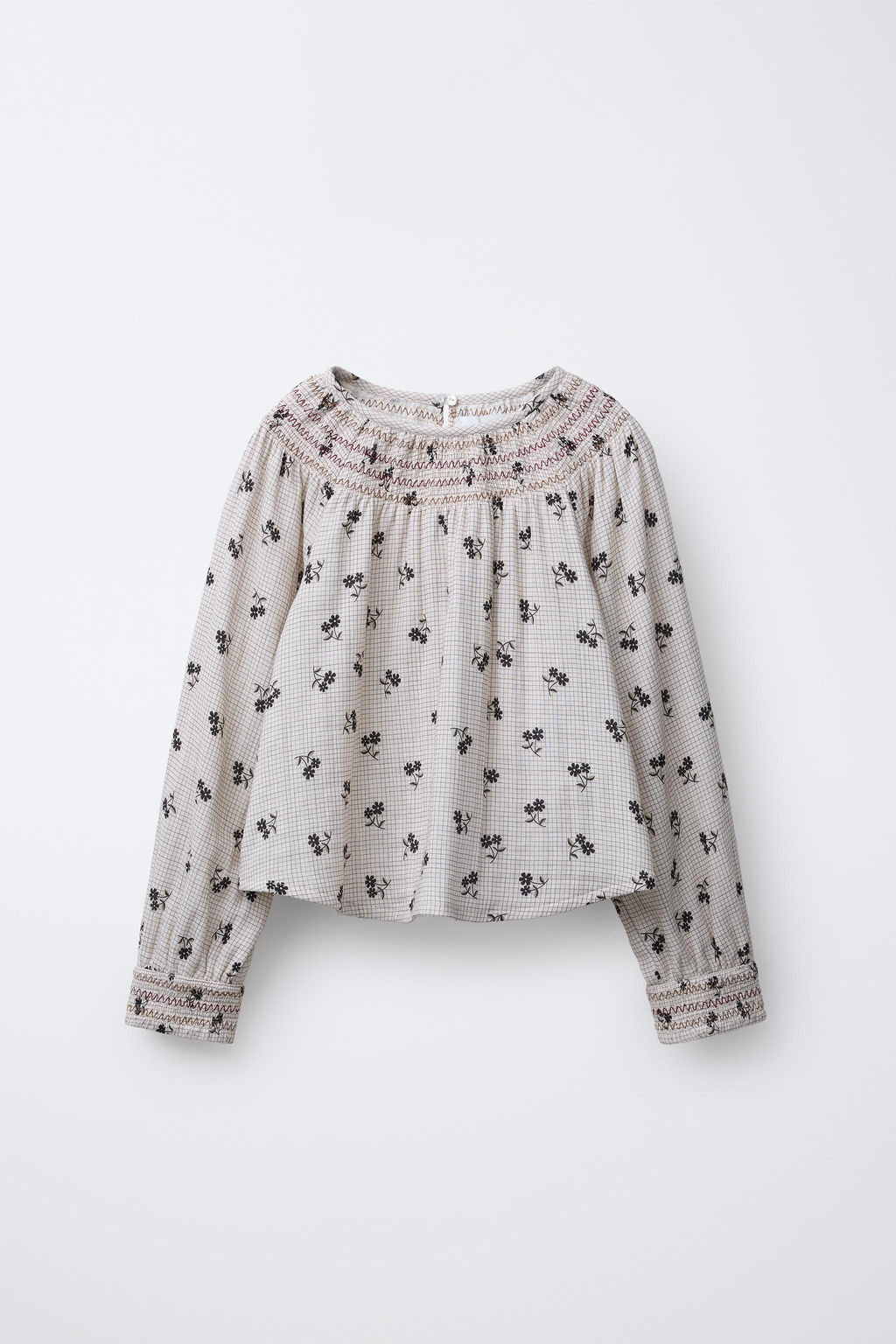 CHECK AND FLORAL BLOUSE