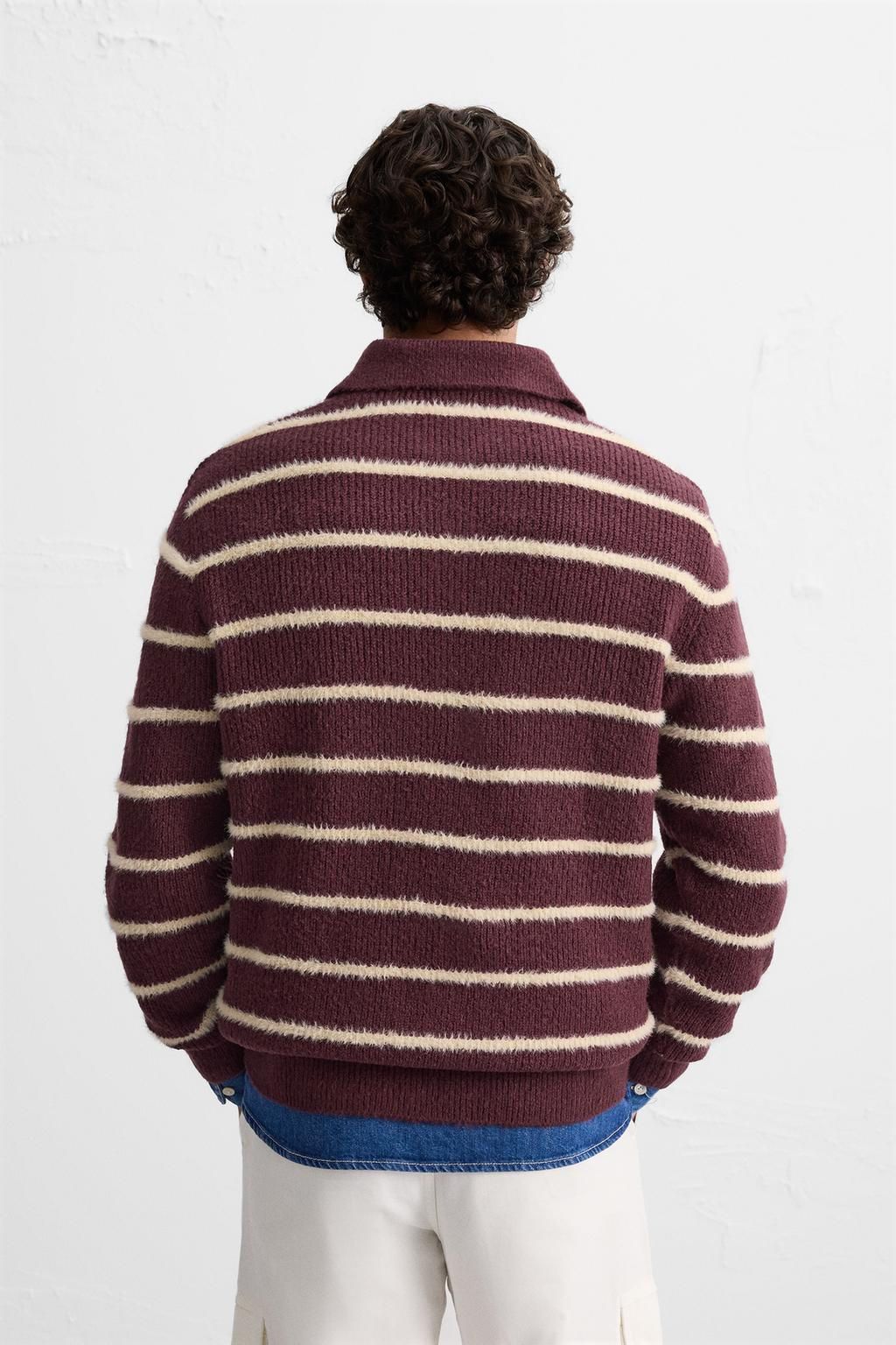 TEXTURED STRIPED KNIT POLO SWEATER - Zara фото 11