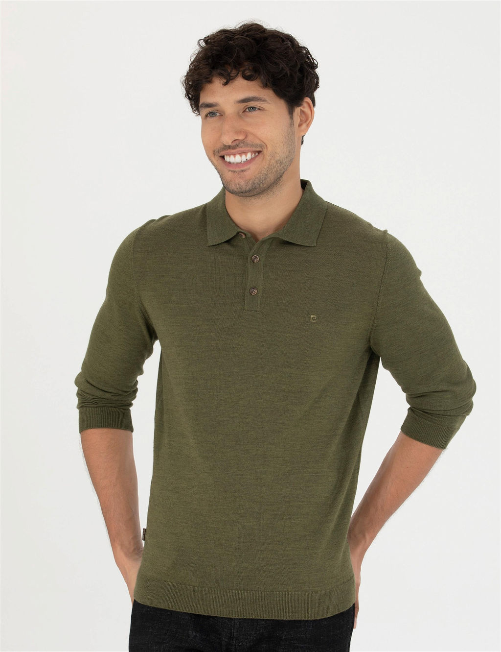 A__k Ye_il Regular Fit Polo Yaka Y_n Kar___ml_ Basic Triko Kazak