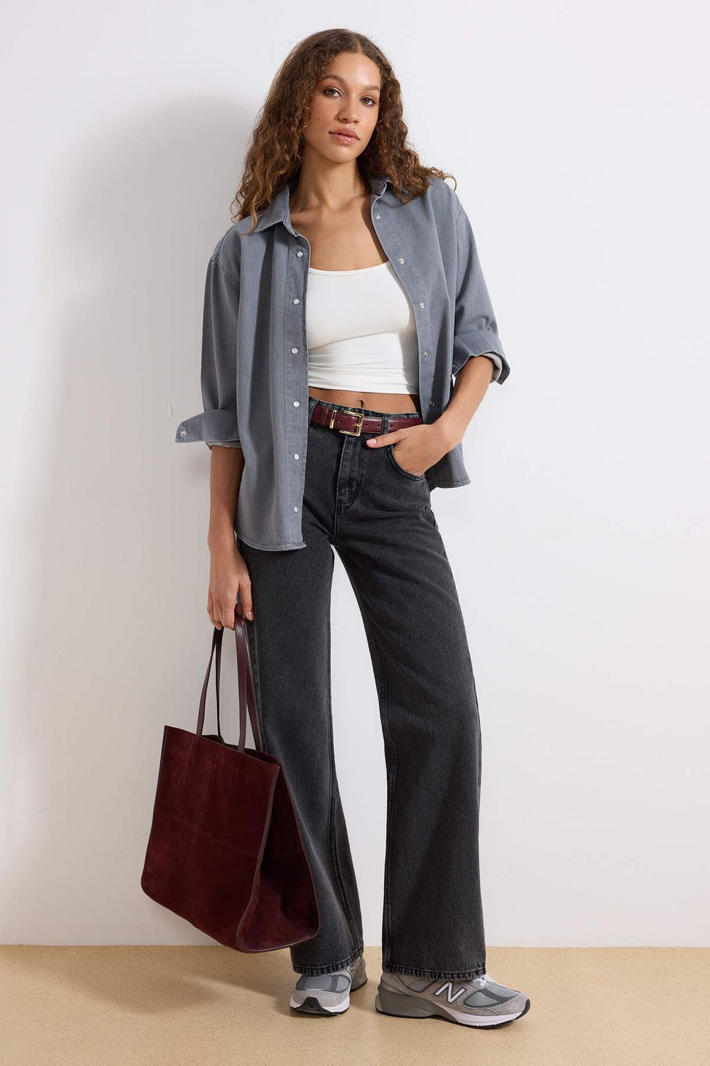 Antrasit Yuksek Bel Wide Leg Genis Paca %100 Pamuk Non-Stretch Jeans TWOSS23JE00068