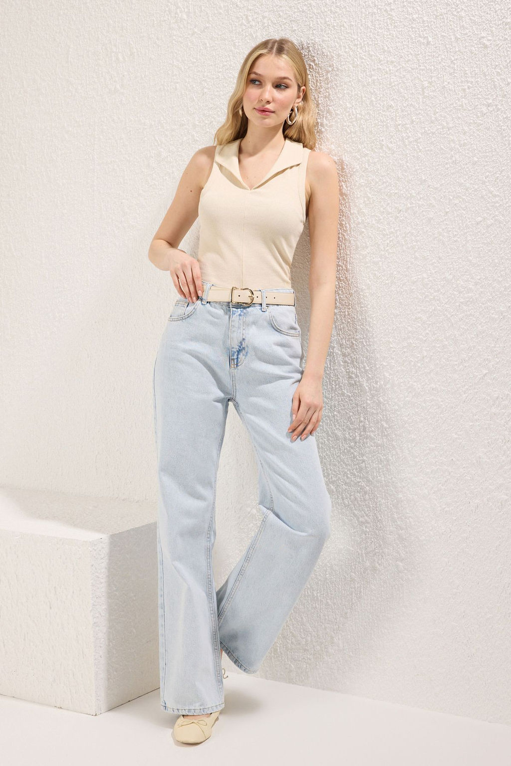 Trendyolmilla Haki Polo Yaka Fitilli Fitted/Vucuda Oturan Esnek Orme Bluz TWOSS25BZ00408