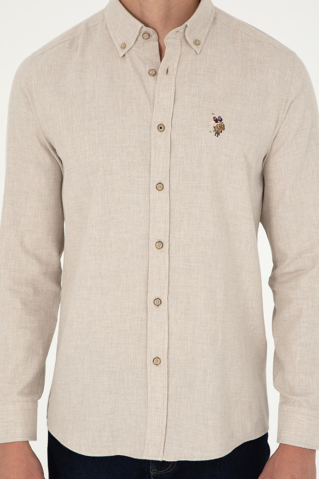 Мужская бежевая базовая рубашка с длинным рукавом - U.s. polo assn фото 6