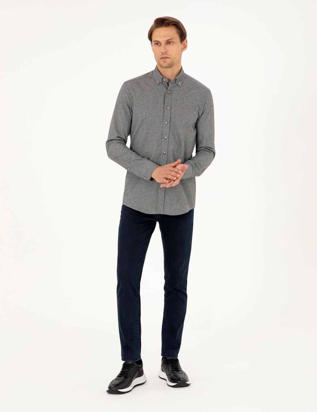 Рубашка Slim Fit с длинным рукавом серая