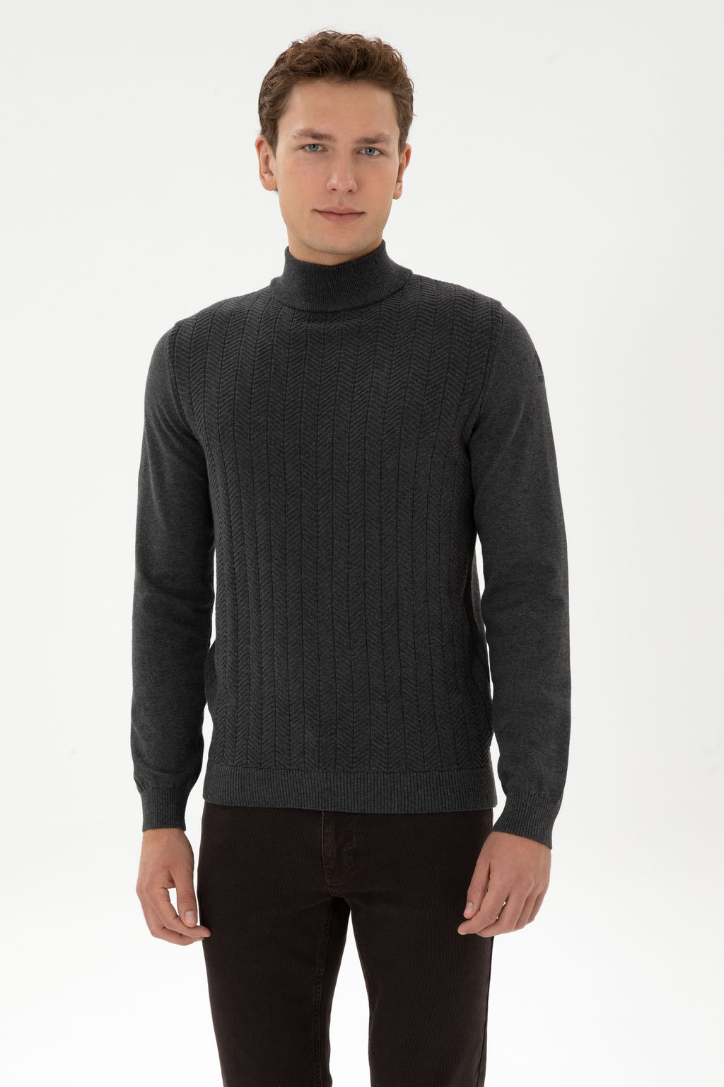 Erkek Slim Fit Yar_m Bal_k__ Yaka Antrasit Melanj Kazak - U.s. polo assn фото 10