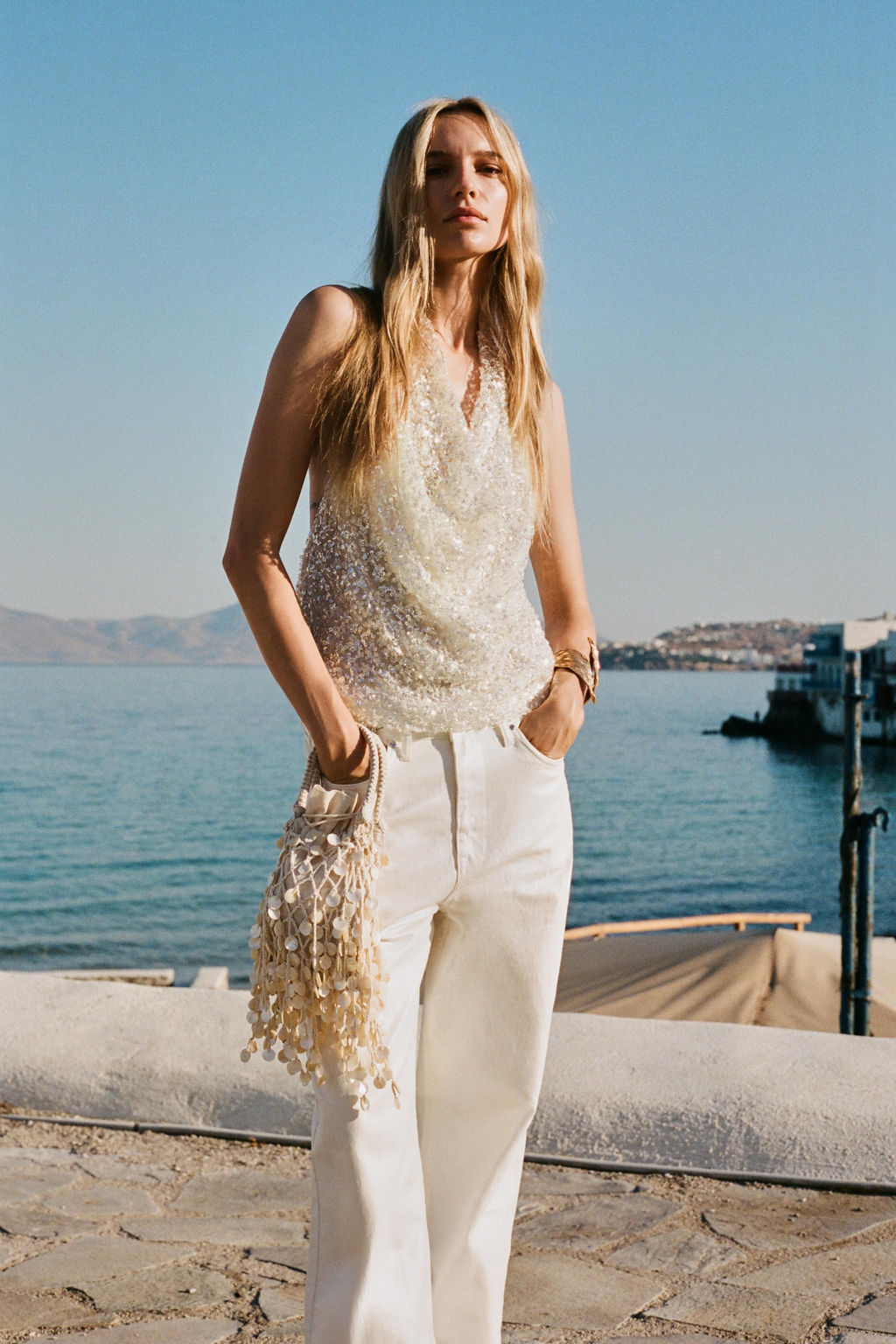 SEQUINNED HALTER TOP