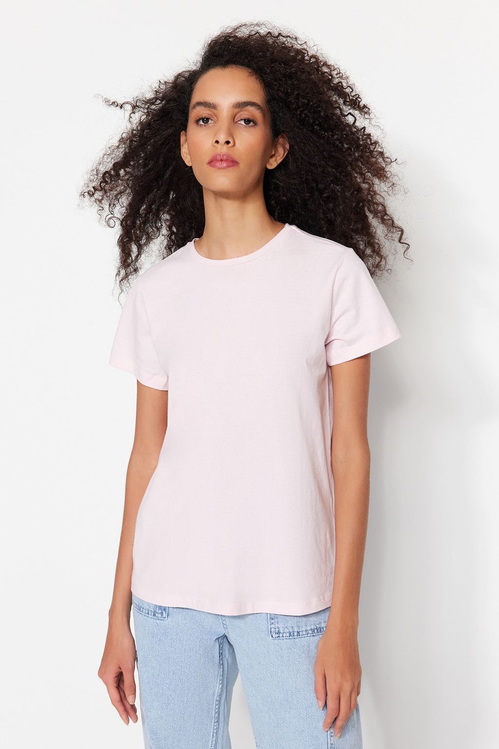TRENDYOLMILLA Kahverengi-Bej-Haki Cizgili 3lu Paket Basic Bisiklet Yaka Orme T-Shirt TWOSS20TS0146 фото 38