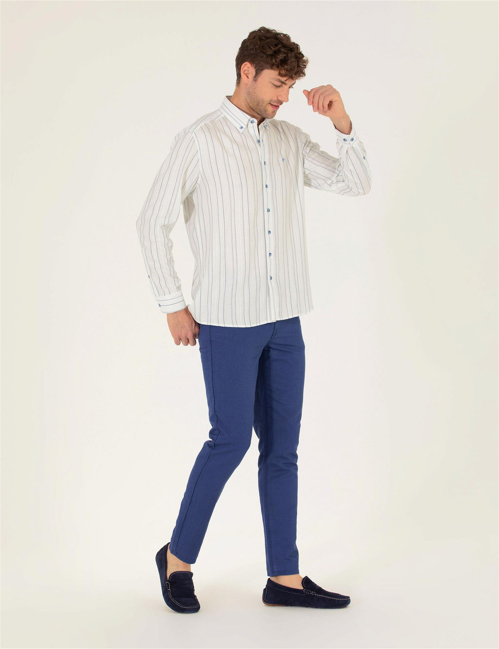 _ndigo Slim Fit Keten Kar___ml_ Kanvas Pantolon
