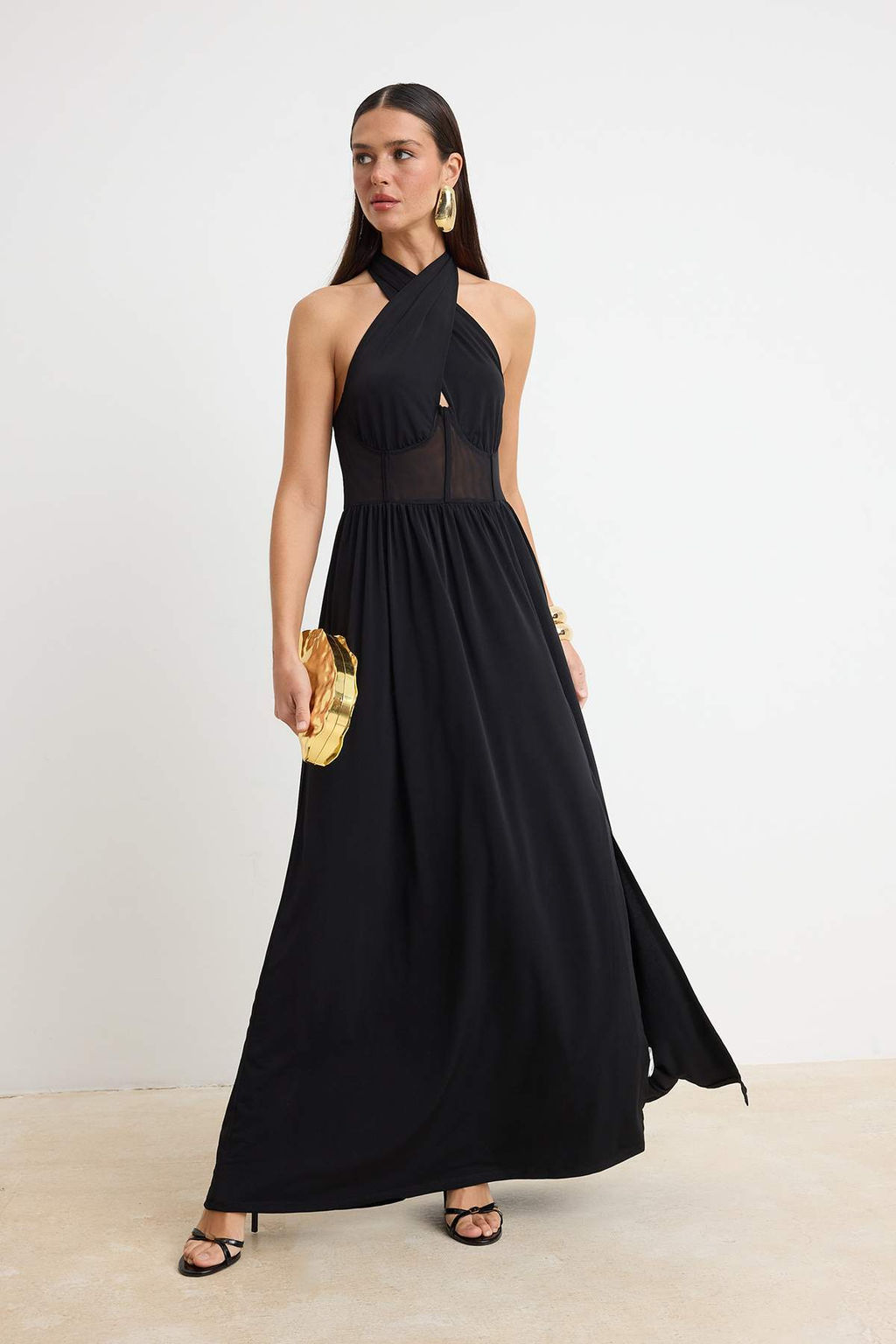 Siyah Tul Detayl? Boyundan Baglamal? Orme Maxi Abiye & Mezuniyet Elbisesi TPRSS26AE00063