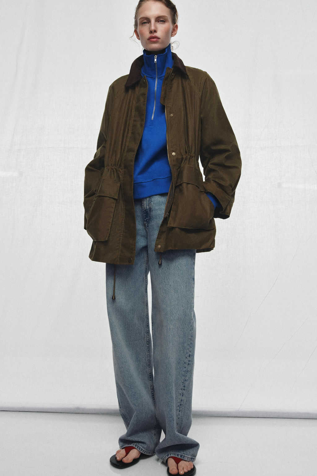 ZW COLLECTION WAXED JACKET WITH CORDUROY COLLAR - Zara фото 13