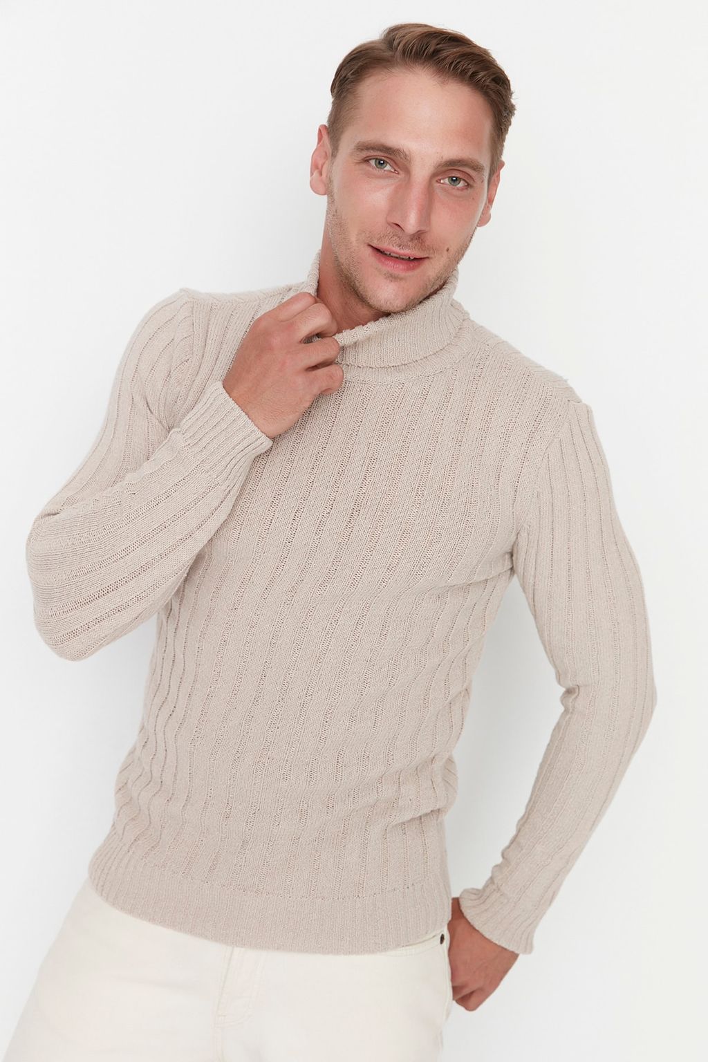 TRENDYOL MAN Ekru Slim Fit Yunlu Bal?kc? Yaka Basic Triko Kazak TMNAW21KZ0392 - Trendyolmilla фото 2