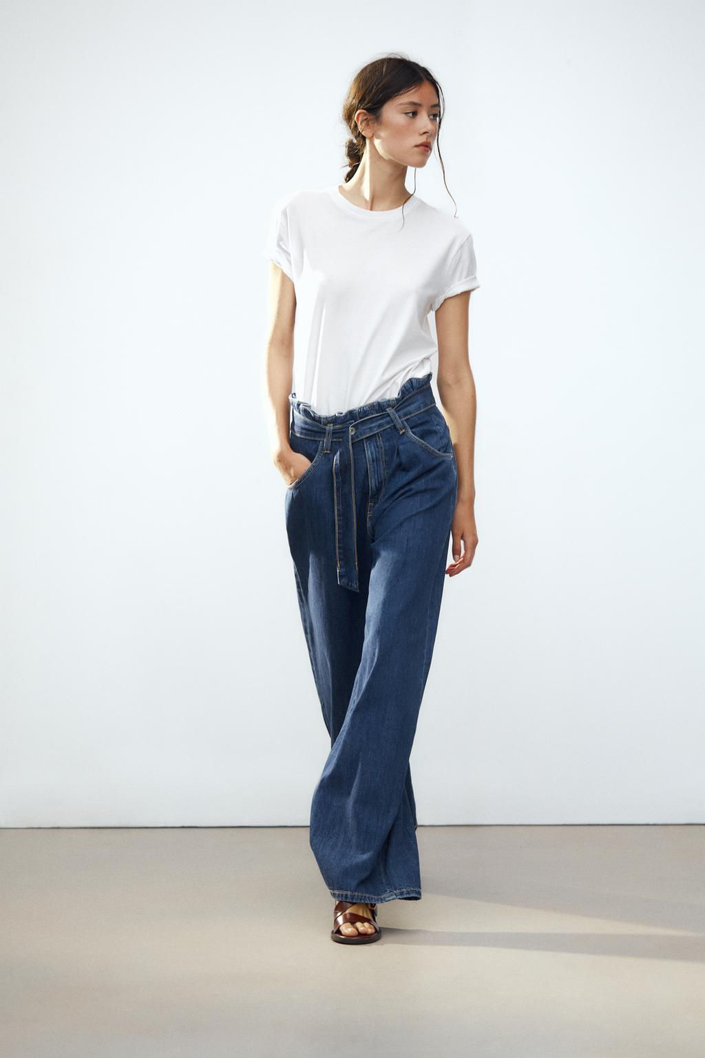 TRF HIGH-WAIST PAPERBAG BELTED JEANS - Zara фото 7