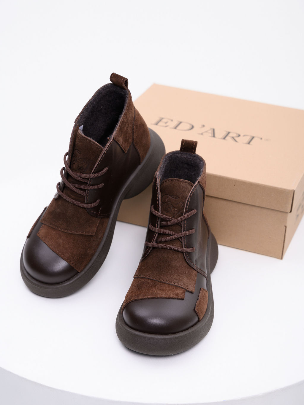 Ботинки EDART 305.927br. Шоколадная кожа+коричневая замша/шерсть фото 15