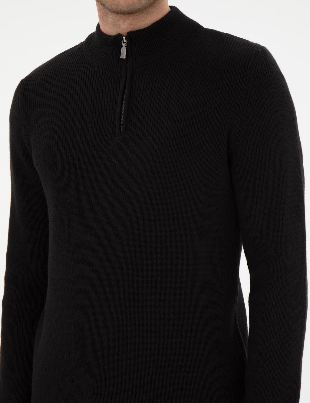 Siyah Slim Fit Fermuarl_ Dik Yaka Kazak - Pierre cardin фото 7