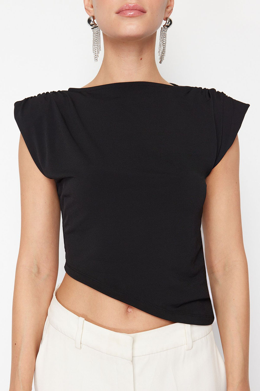Trendyolmilla Siyah Asimetrik Vatkal? Orme Bluz TPRSS24BZ00037 фото 5