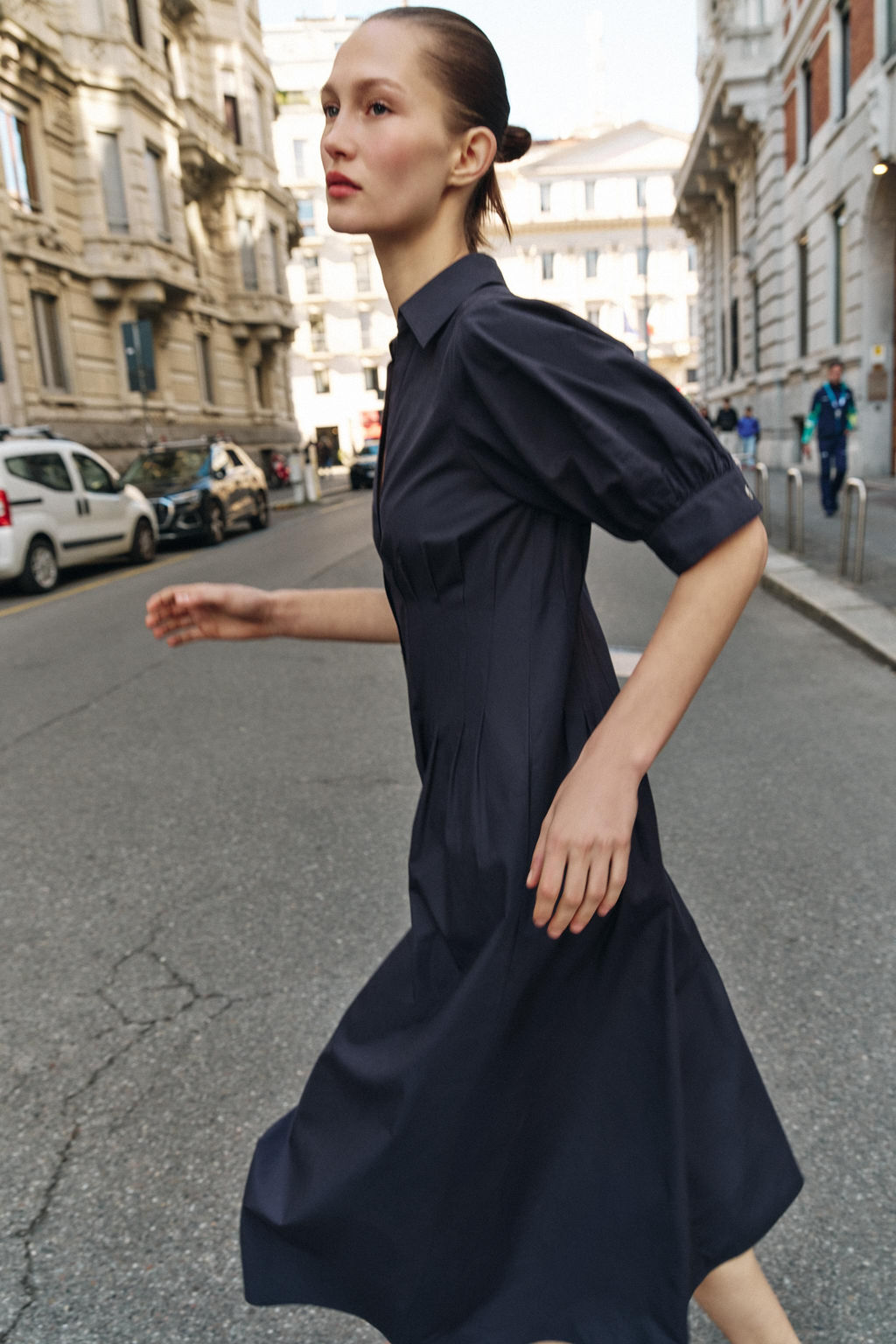 VESTIDO MIDI POPEL?N MANGA ABULLONADA / Marino - Zara фото 3