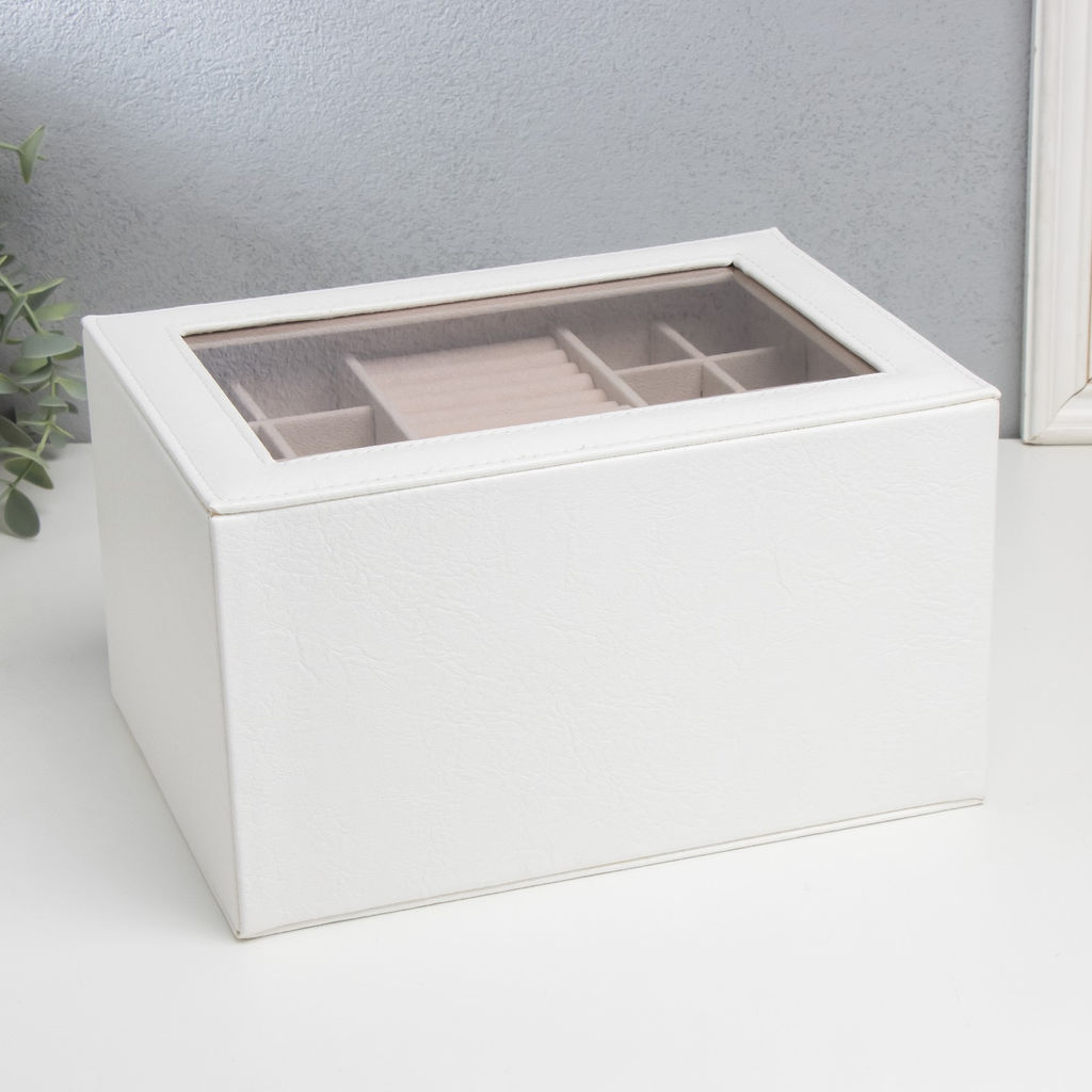 Шкатулка кожзам для украшений Эльба. Два яруса белая 25х18х14 см - Simaland фото 3